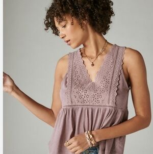 NEW Lucky Brand Lace Trim Sleeveless Top Lavender Purple